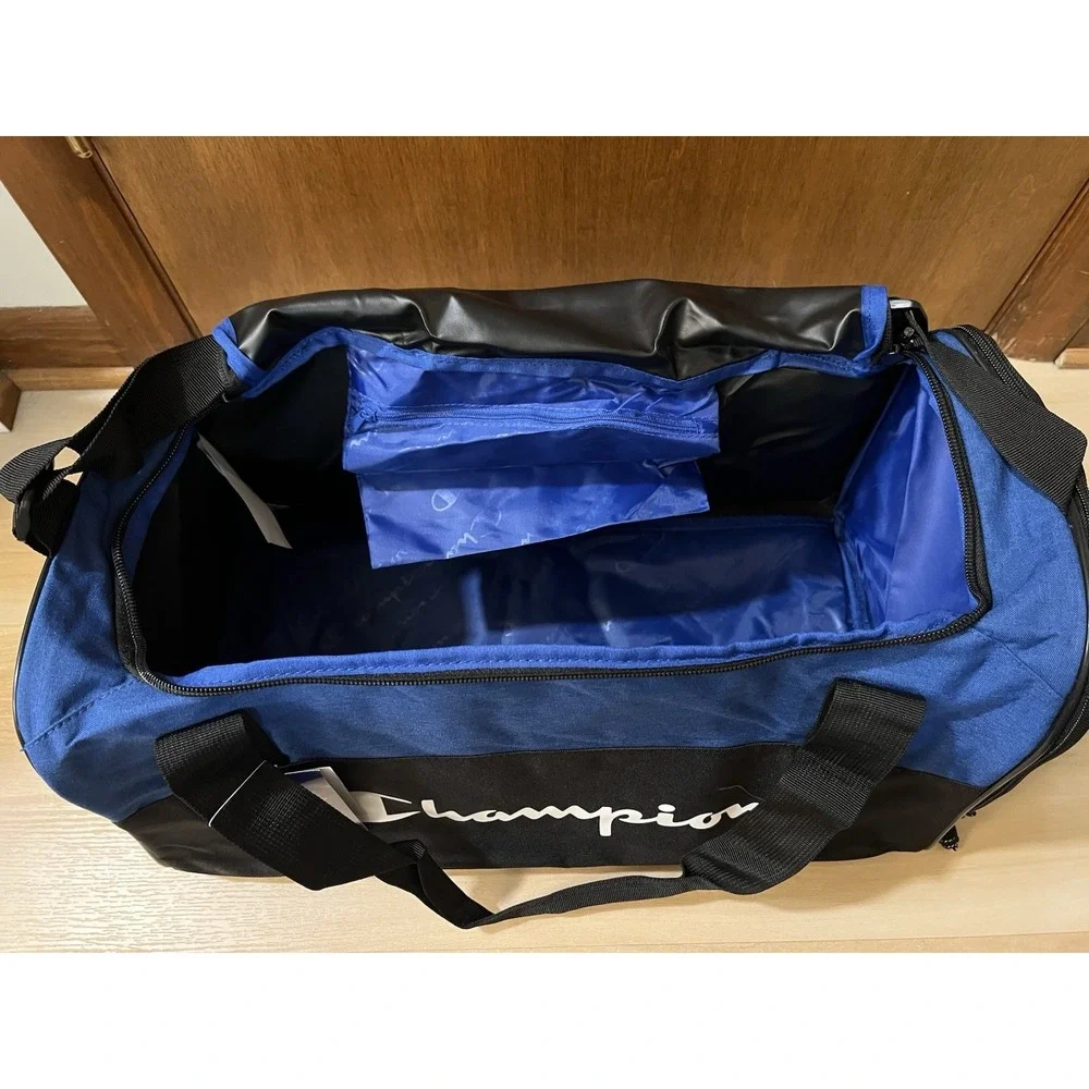 NWT Champion Logo Gym Duffel‎ Bag Royal Blue Black Medium Size Gym Weekender